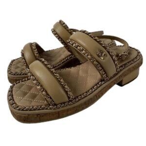 Chanel Lambskin Cork Chain Sandals | Women’s Beige Size 37C (7)
